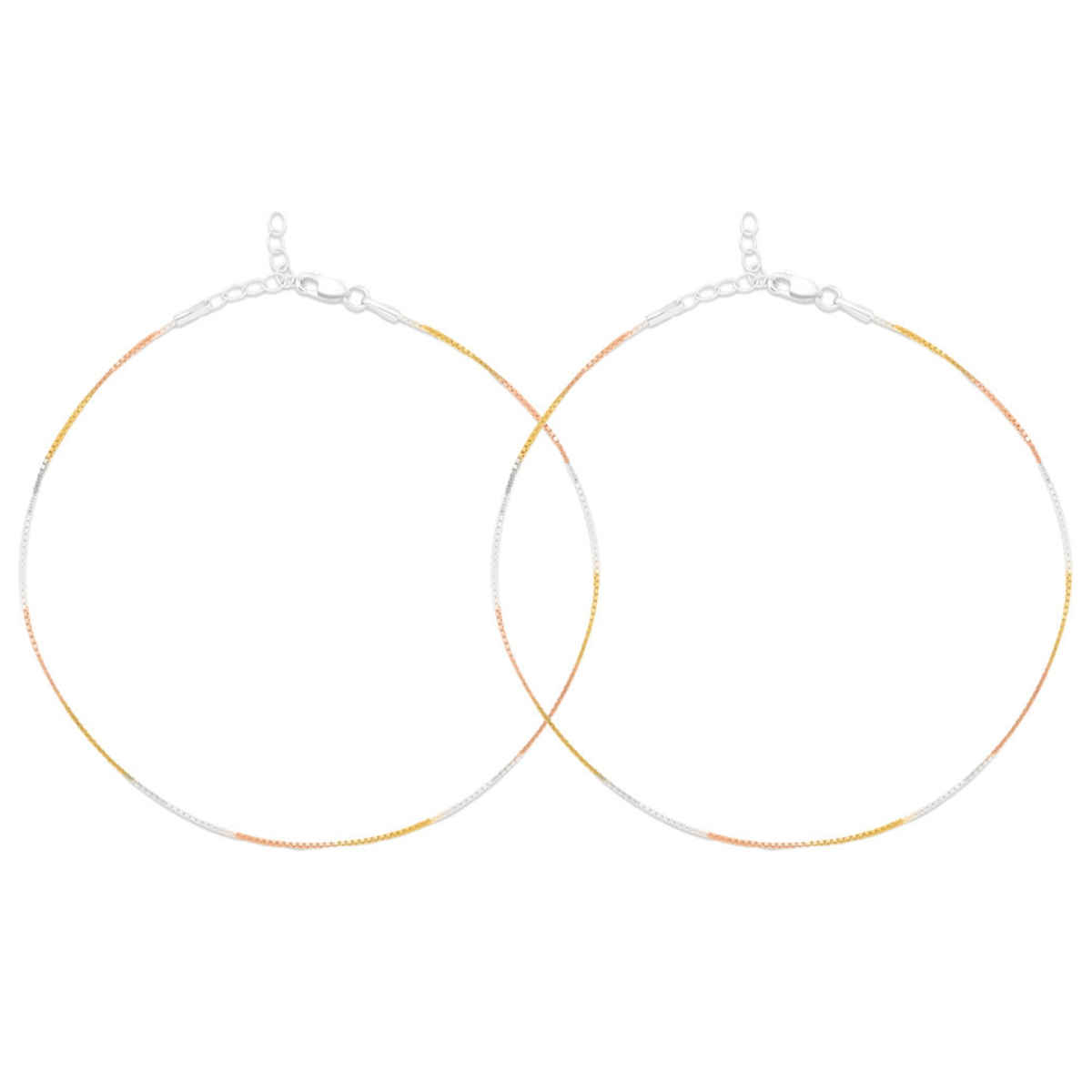 Zavya Solid Tri-Colour Plated 925 Sterling Silver Chain Anklet - Pair