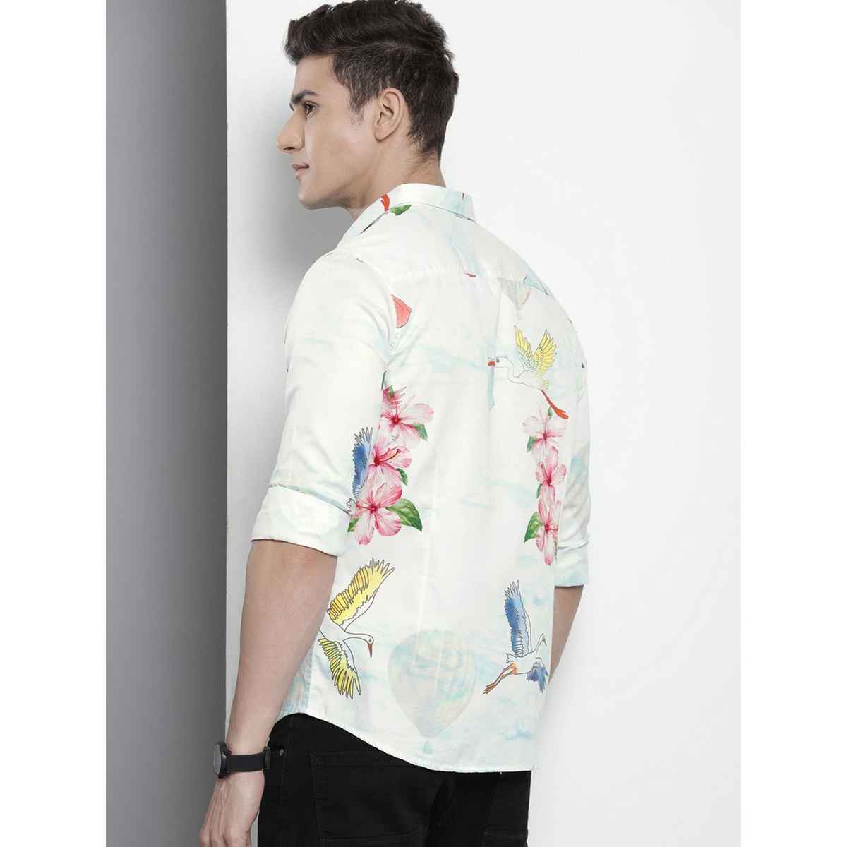 The Indian Garage Co Men's Slim Fit Floral Printed Casual Shirts | White - L