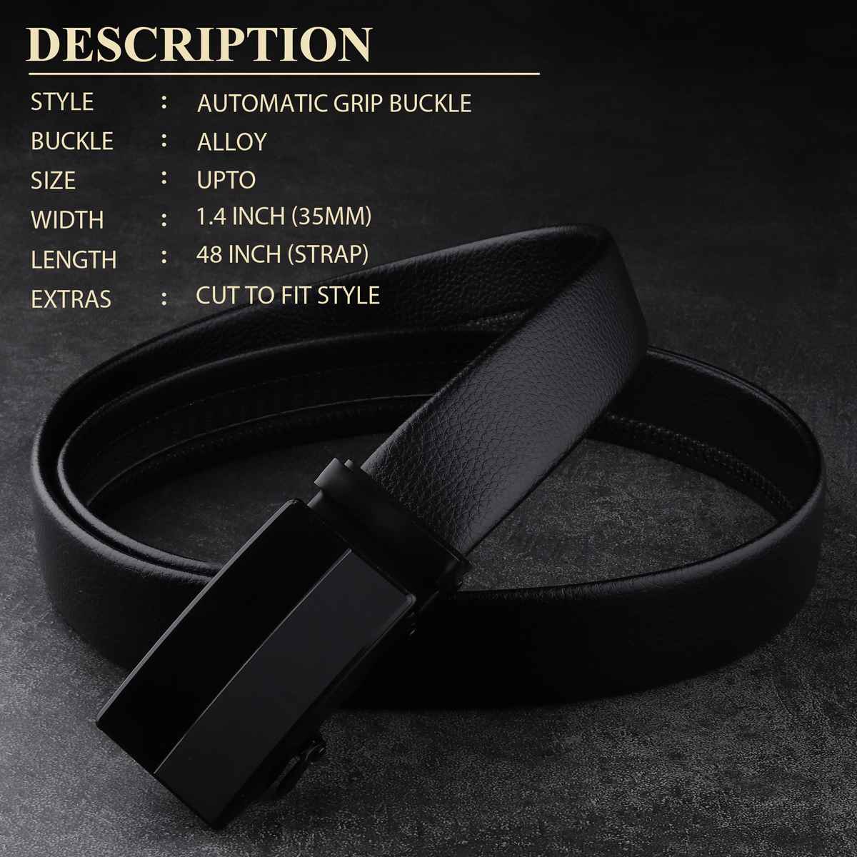 Zoro Men's Vegan Leather Belt, Formal/Casual Black | Fit on up to 40 Inches Waist size