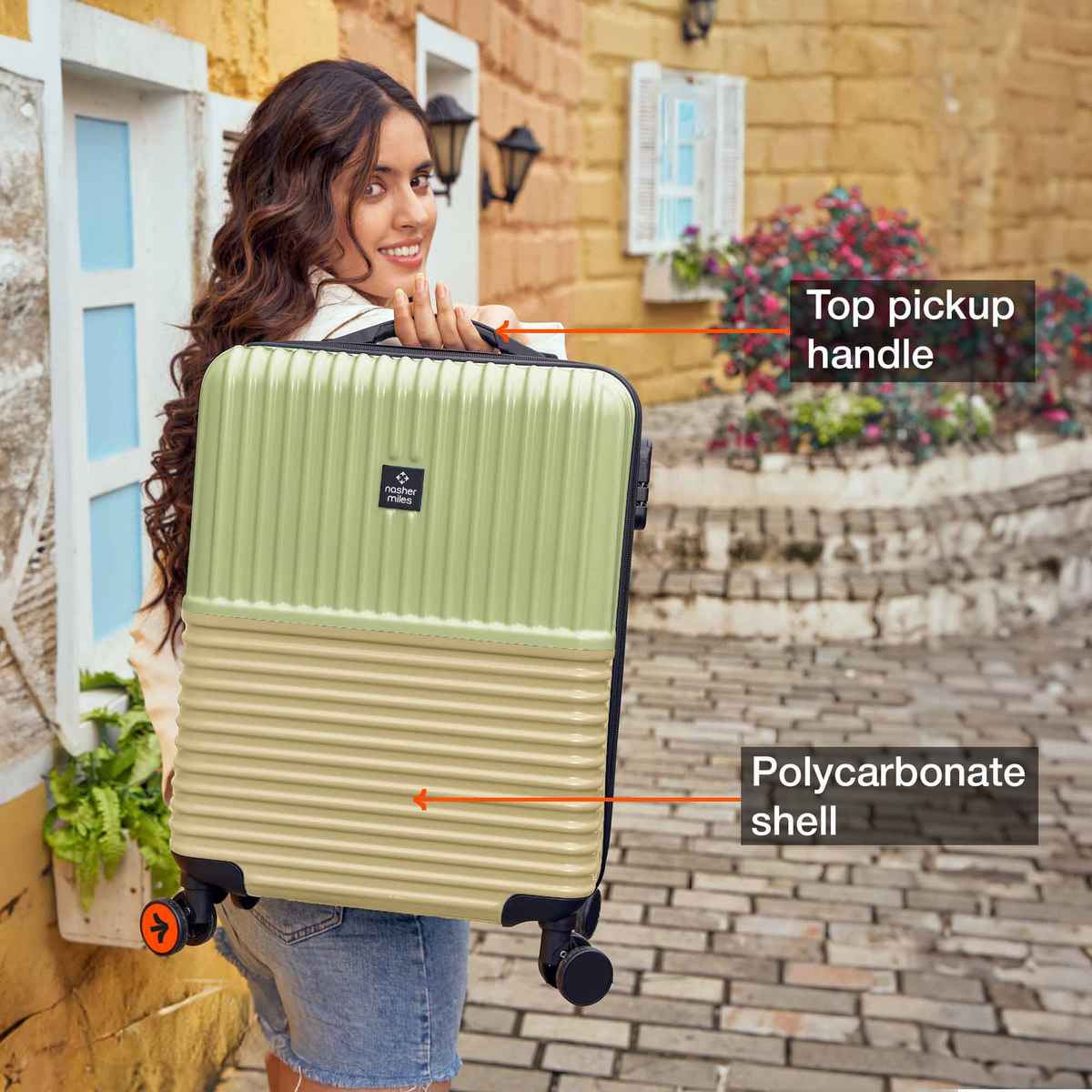 Nasher Miles Istanbul Cabin Hard-Sided ABS and PC Trolley Bag- 20 Inch - 55 cm- Green and Yellow
