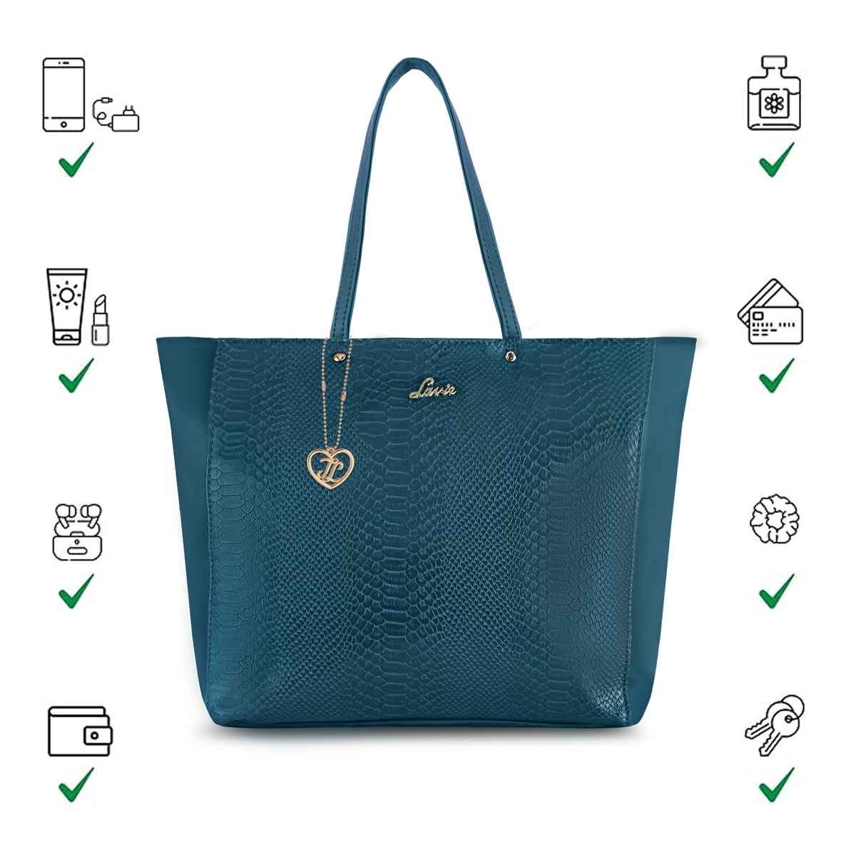 Lavie Women's Croc Nov Tote Handbag | Tote Bag For Work | Ladies purse | Shoulder Bag | Green