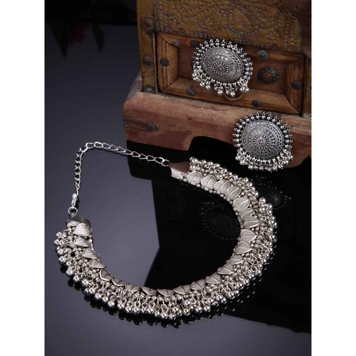 Shining Diva Fashion Stylish Traditional Oxidised Silver Necklace Jewellery Set for Women | 13157s