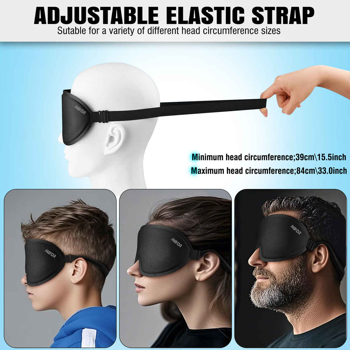 Mayor Premium Smooth Sleep Eye Mask Nap Mask with Comfortable Adjustable Strap