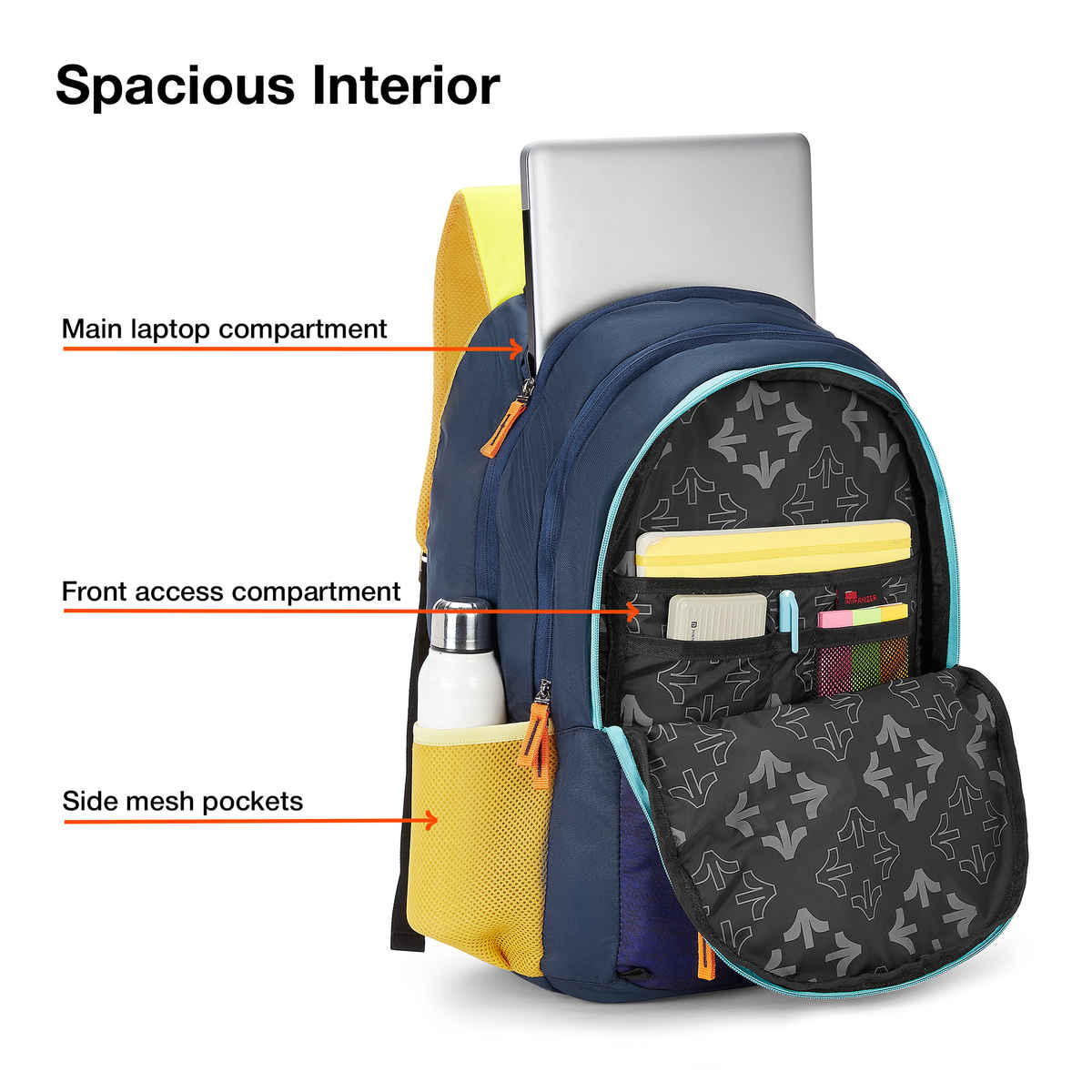 Nasher Miles Football Strike Backpack- Unisex- 3 Compartment College Bag- Navy Blue- 45L