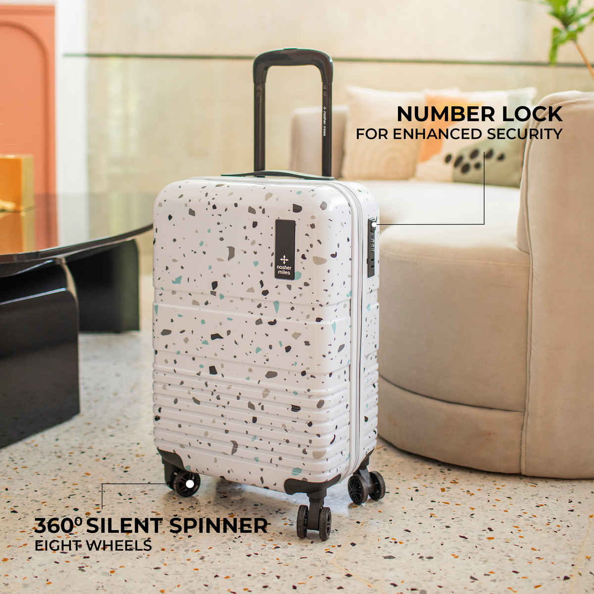Nasher Miles Venice Hard-Sided Polycarbonate Cabin Printed Terrazzo Black 20 inch-55 cm Trolley Bag