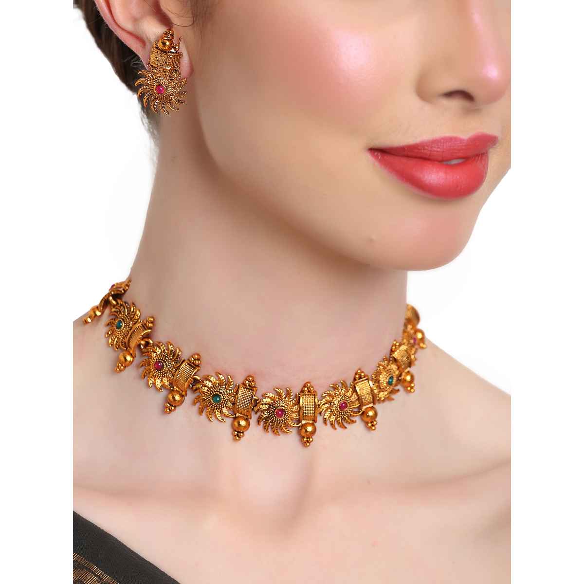Shining Diva Fashion Stylish Choker Traditional Necklace Jewellery Set for Women and Girls | 12302s