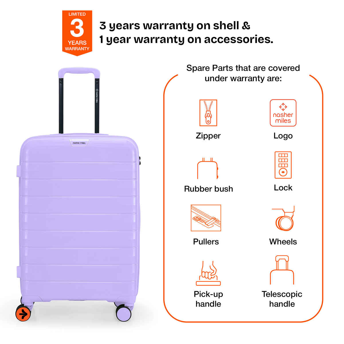 Nasher Miles Vienna Check-In Hardside Polypropylene- 55 and 65 cm Trolley Bag- Purple