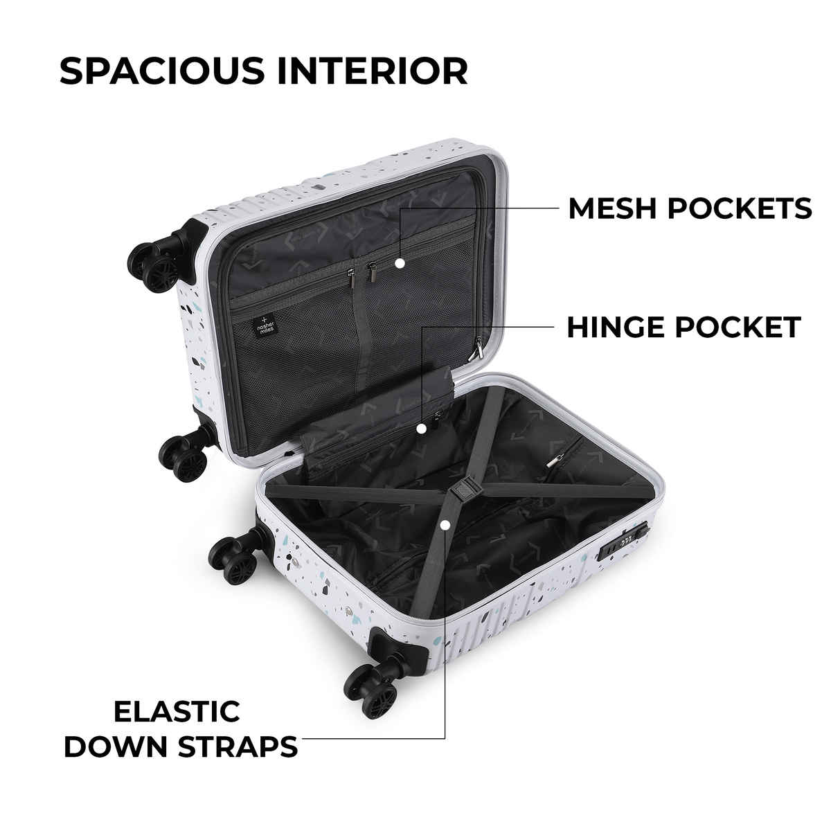 Nasher Miles Venice Hard-Sided Polycarbonate Cabin Printed Terrazzo Black 20 inch-55 cm Trolley Bag