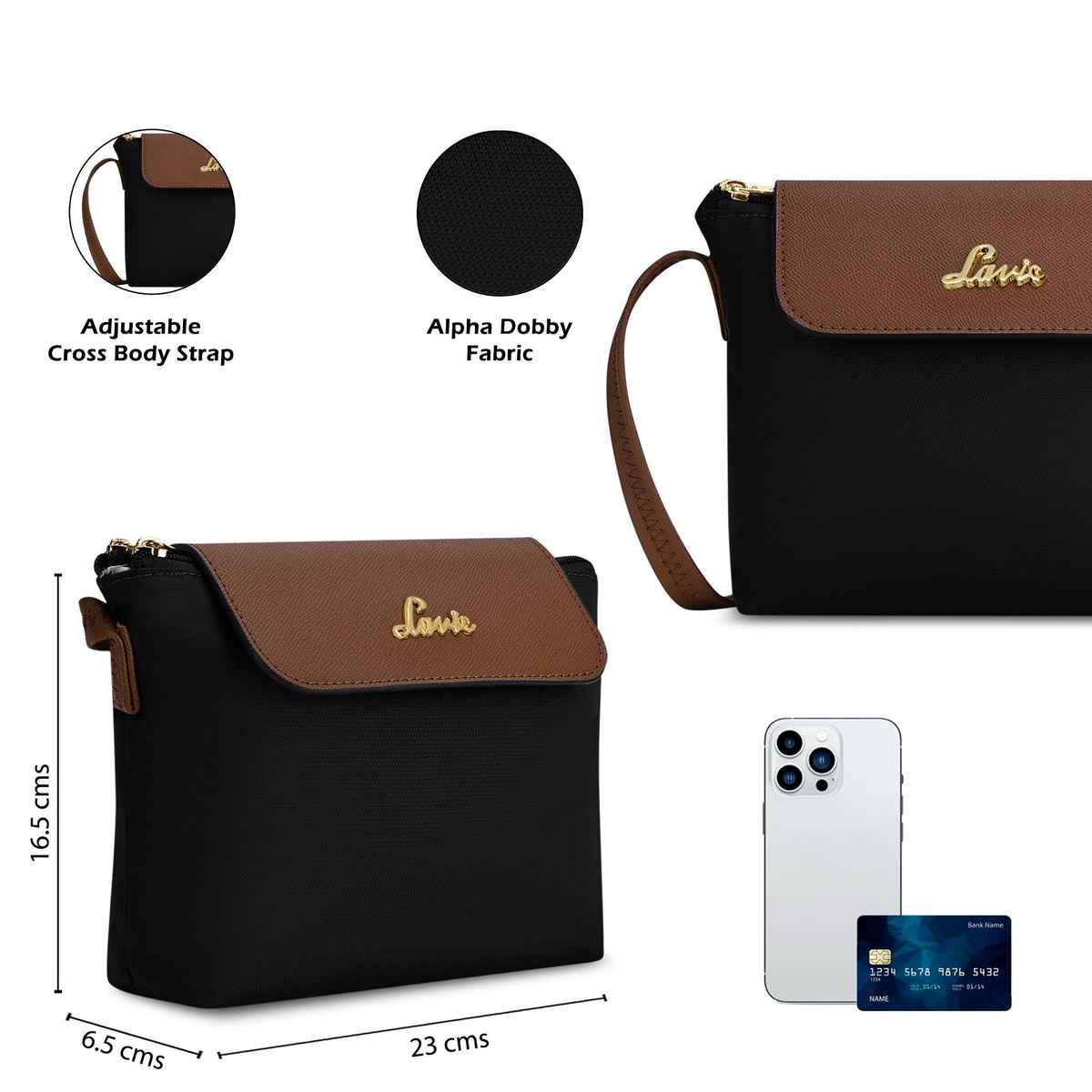 Lavie Women's Vero Flap Cross Body Sling Bag | Ladies Purse Handbag | Black