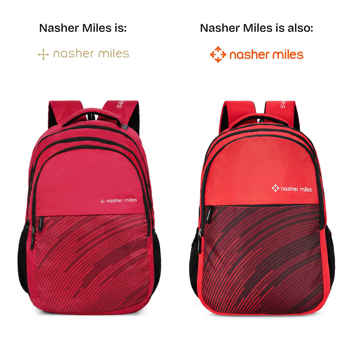 Nasher Miles Wave Backpack- Unisex- 3 Compartment Casual College Bag- Red- 45L