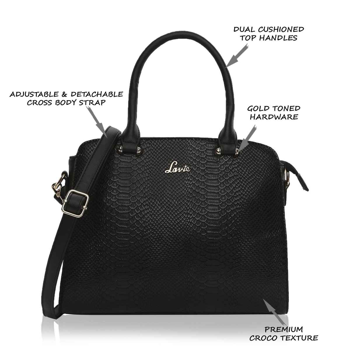 Lavie Women's Ushycroc Satchel Handbag | Satchel Bag for Work | Ladies purse | Shoulder Bag | Black
