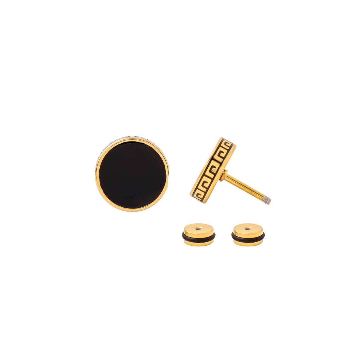 Yellow Chimes Gold-Toned & Black Geometric Studs Earrings