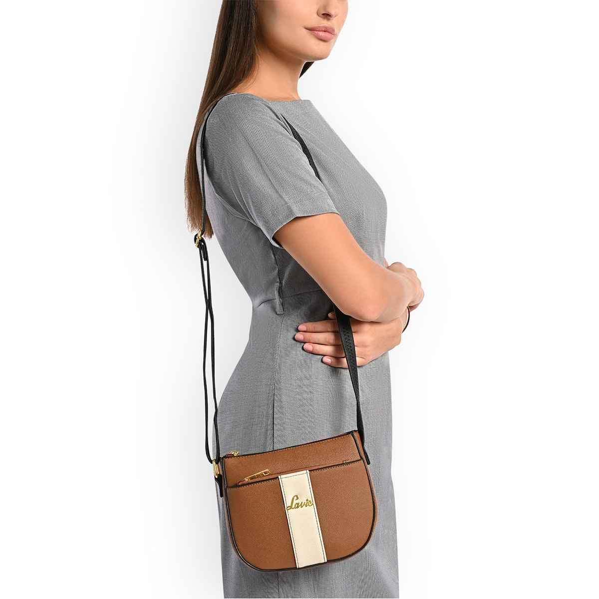 Lavie Women's Colourblock Spade Crossbody Sling Bag | Ladies Purse Handbag | Tan