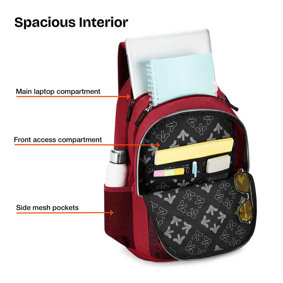 Nasher Miles Cricket Backpack- Unisex- 3 Compartment Casual College Bag- Red- 45L