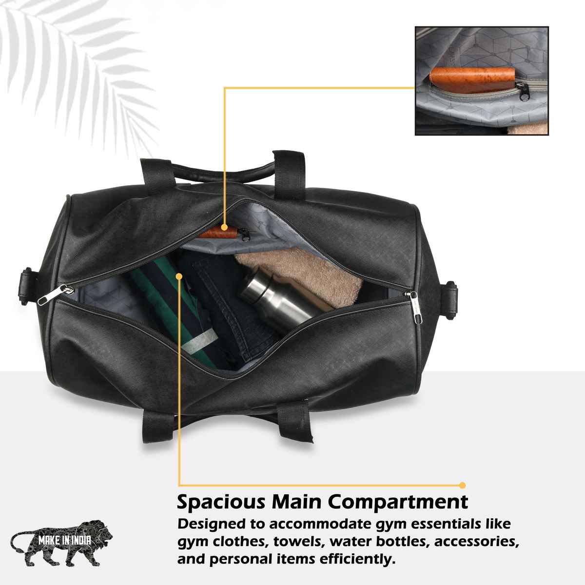 Lavie Sport Unisex Synthetic Leather Duffle Bag | Black | M (46 x 25.2 x 26.5 cm)