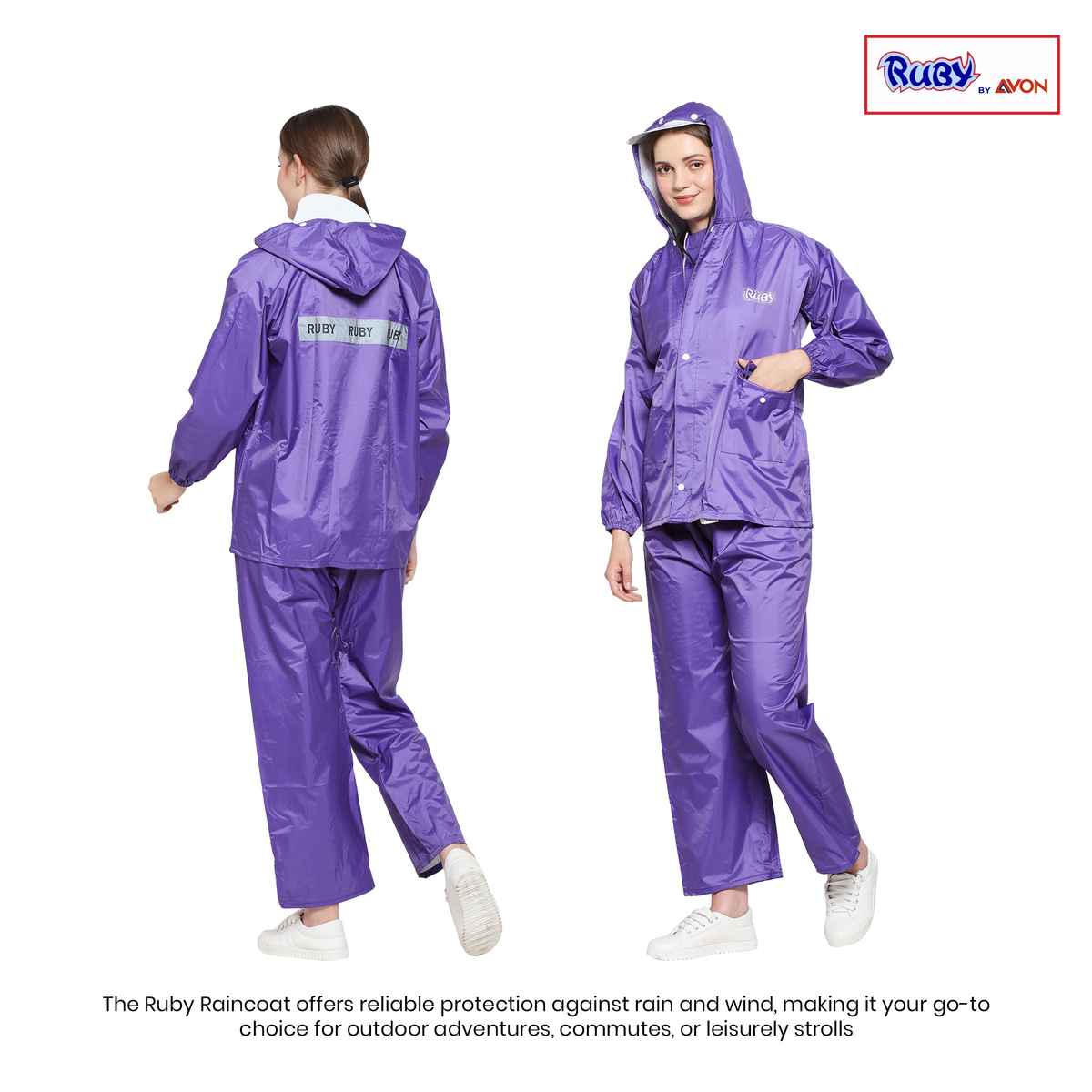 Fendo Ruby Women's Waterproof Raincoat Set with Hood & Carry Pouch | Purple | XL