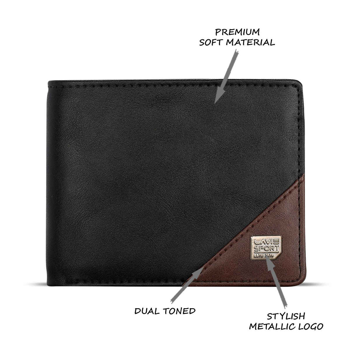Lavie Sport Men's Solid Artificial Leather Bi-Fold Wallet | Black - One Size