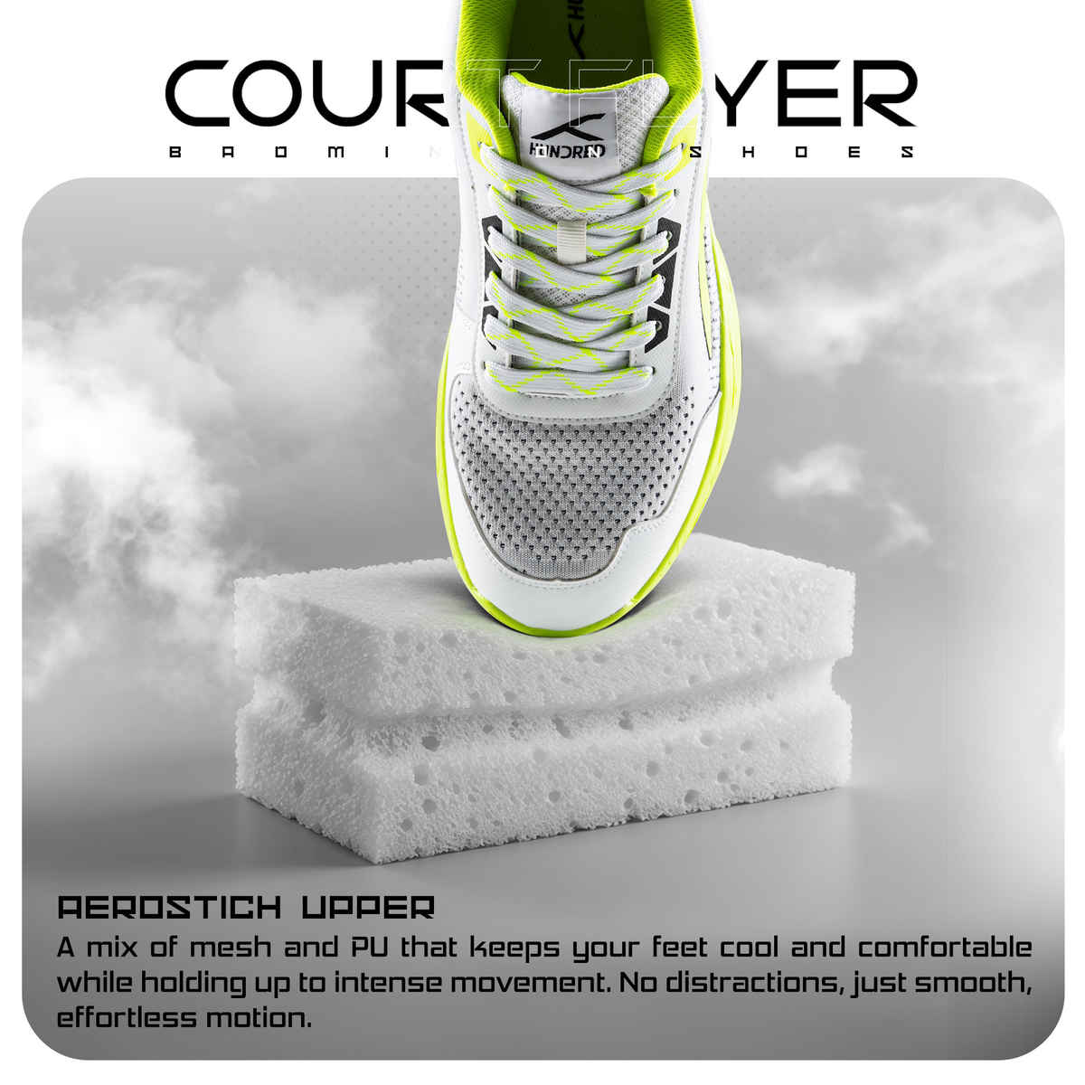 Hundred Unisex Court Flyer Non Marking Court Shoes | White, Lime, & Black - UK 9