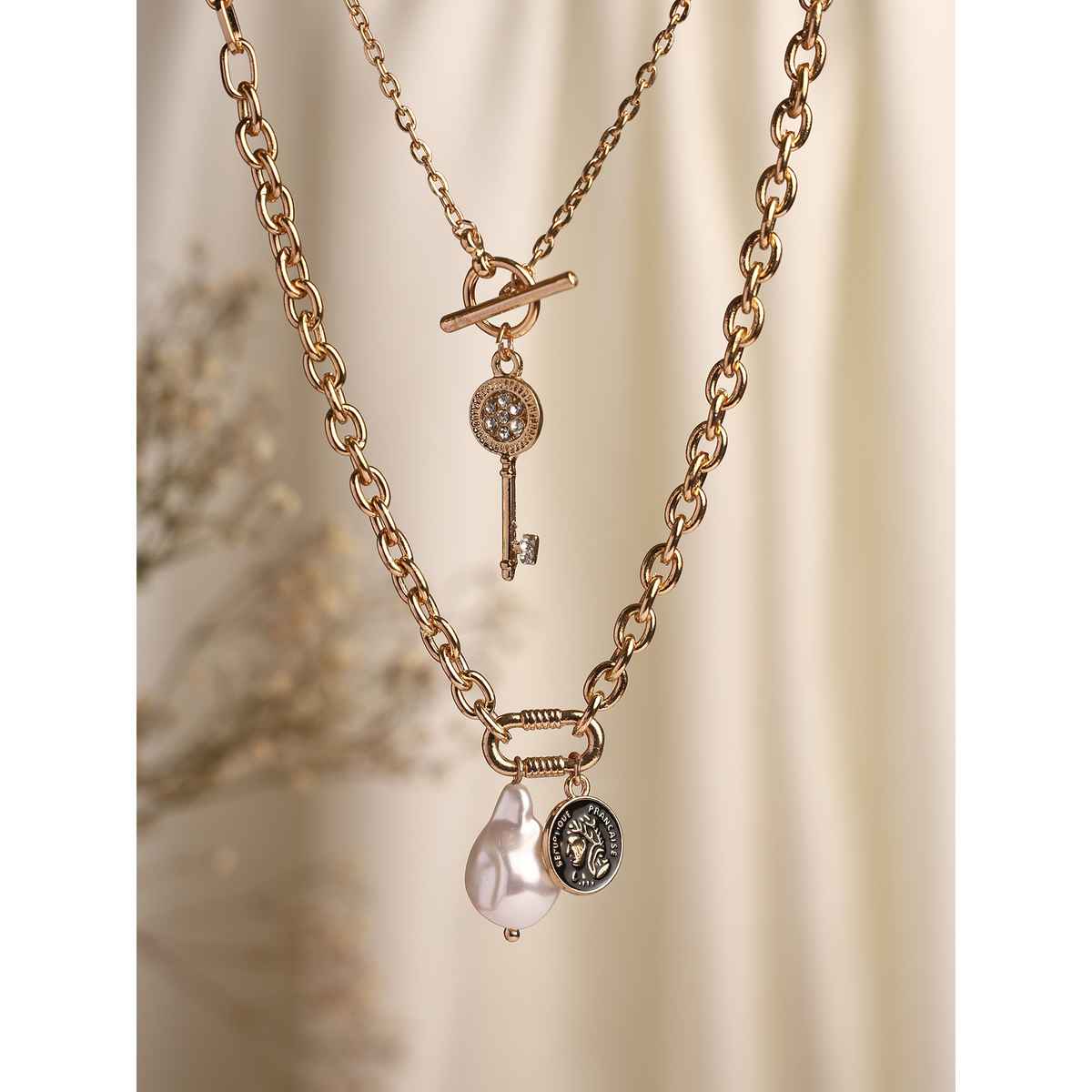 Priyaasi Gold Plated Key Locket Necklace
