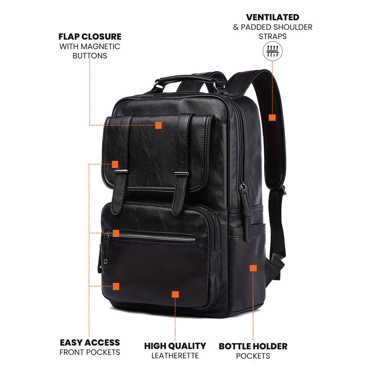 Fur Jaden Unisex Solid Vegan Leather 24 L Laptop Backpack | Black - 15.6 Inches