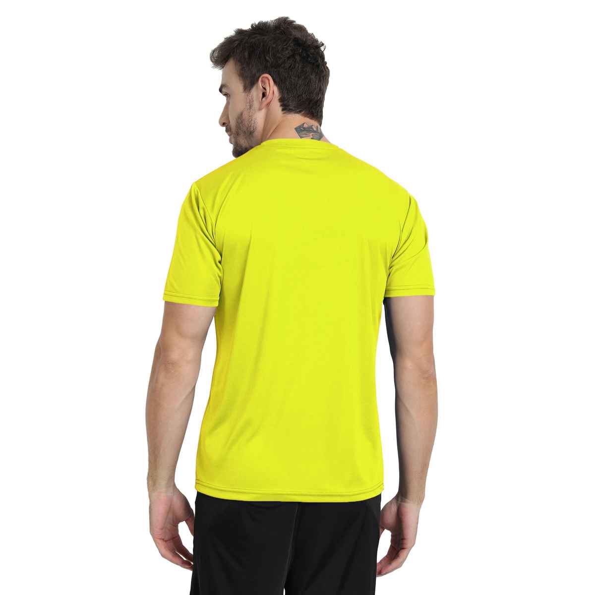 Ftx Men's Solid Round Neck Polyester Half Sleeve Casual T-shirt | Yellow | S