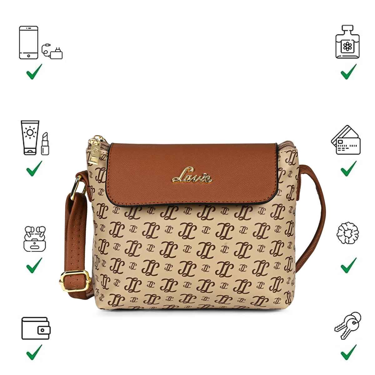 Lavie Women's Mono Ll Rio Flap Crossbody Sling Bag | Ladies Purse Handbag | Taupe
