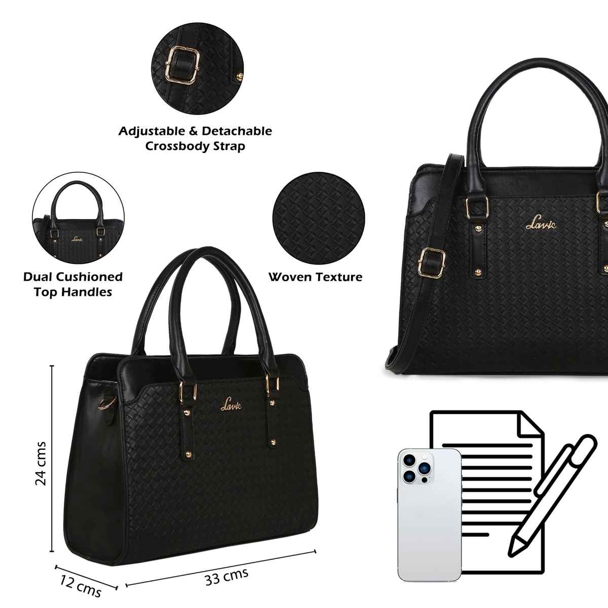 Lavie Women's 3 Compartment Hand Bag | Black