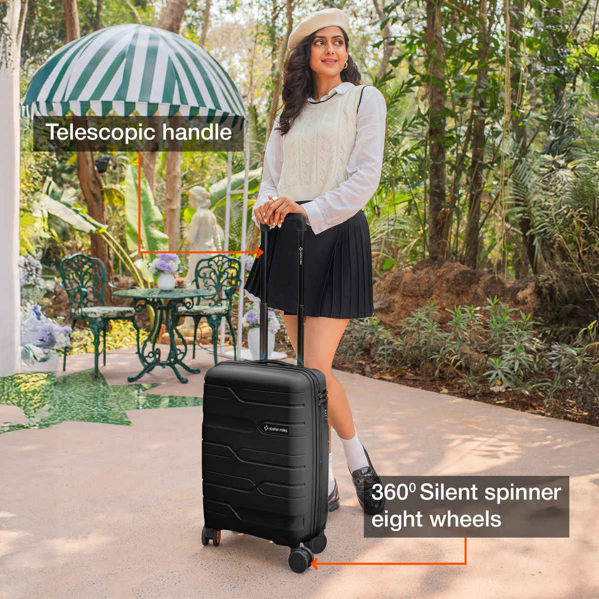 Nasher Miles Paris Cabin Hard-Sided Polypropylene Luggage- 20 Inch - 55 cm Trolley Bag- Black