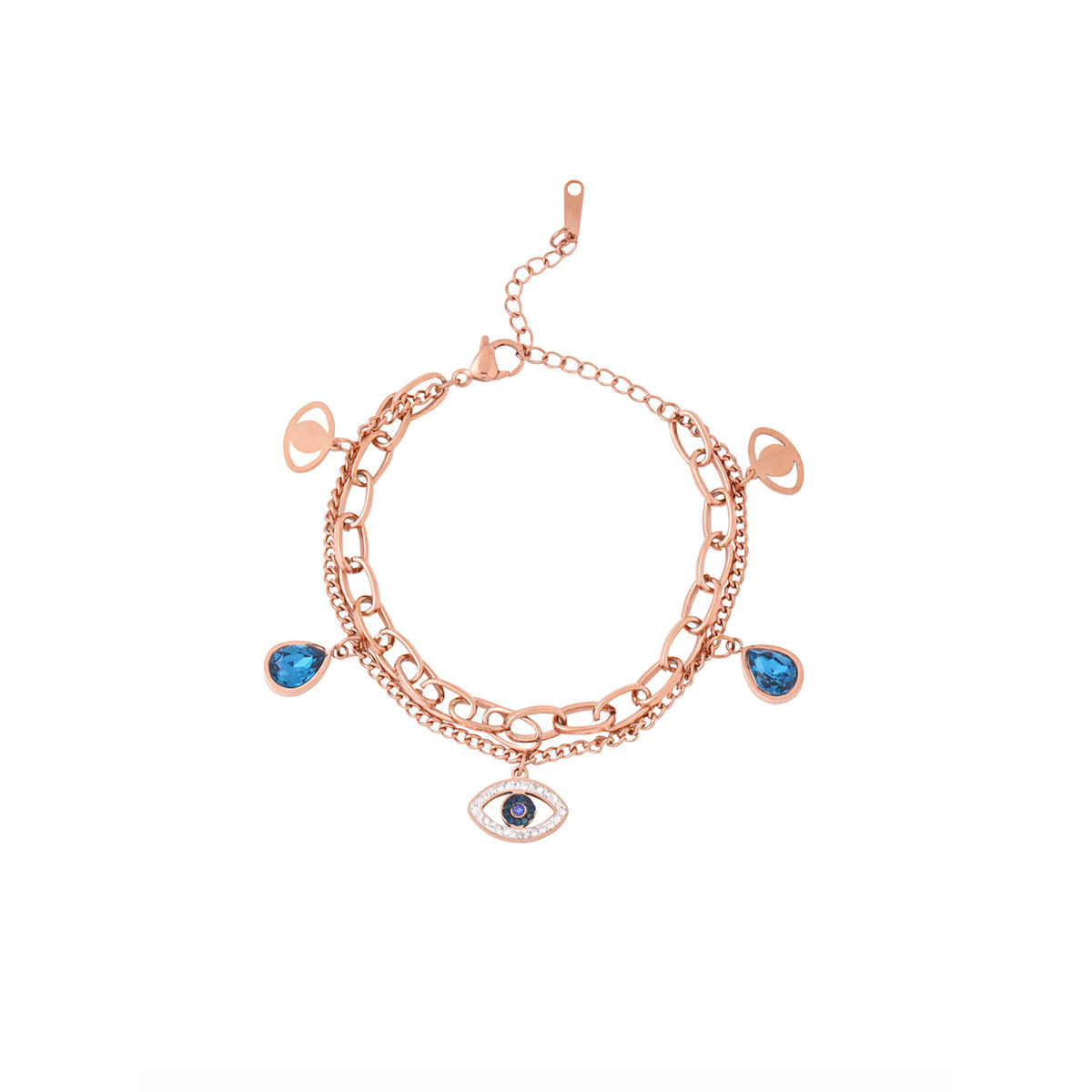 Yellow Chimes Rose Gold Evil Eye Bracelet - Crystal Charm for Women