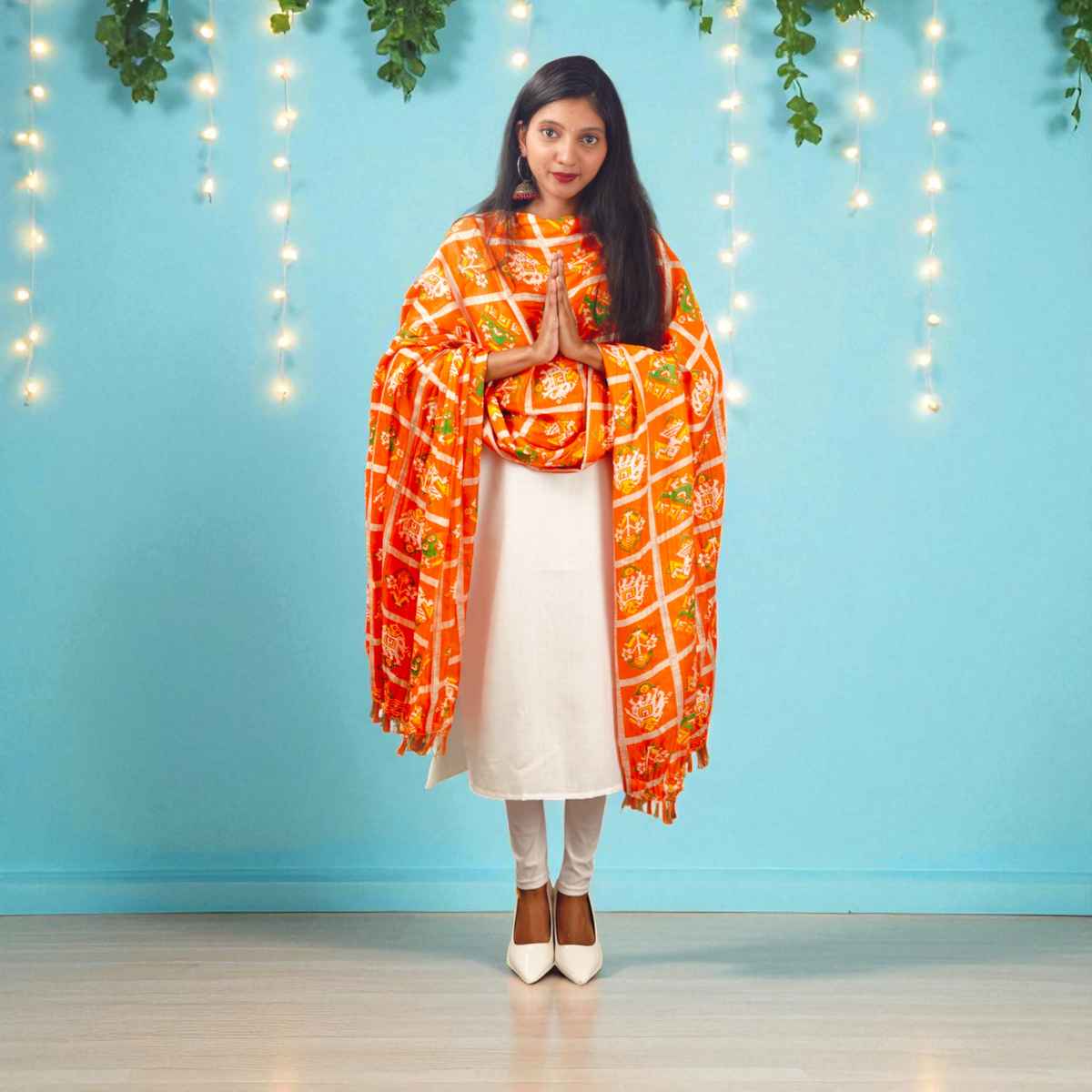 Orange Printed Dupatta | House of Festivals