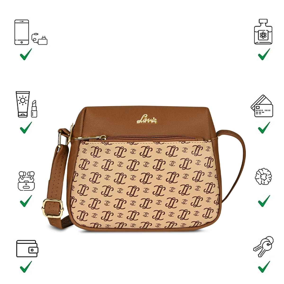 Lavie Women's Mono Ll Farah Crossbody Sling Bag | Ladies Purse Handbag | Taupe