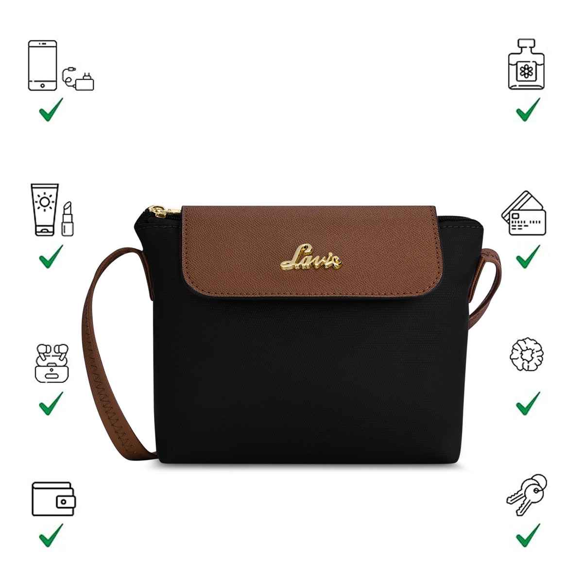 Lavie Women's Vero Flap Cross Body Sling Bag | Ladies Purse Handbag | Black