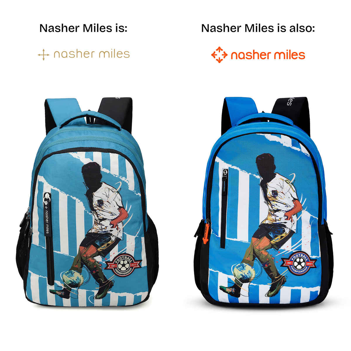 Nasher Miles Football Club Backpack- Unisex- 3 Compartment College Bag- Blue- 45L