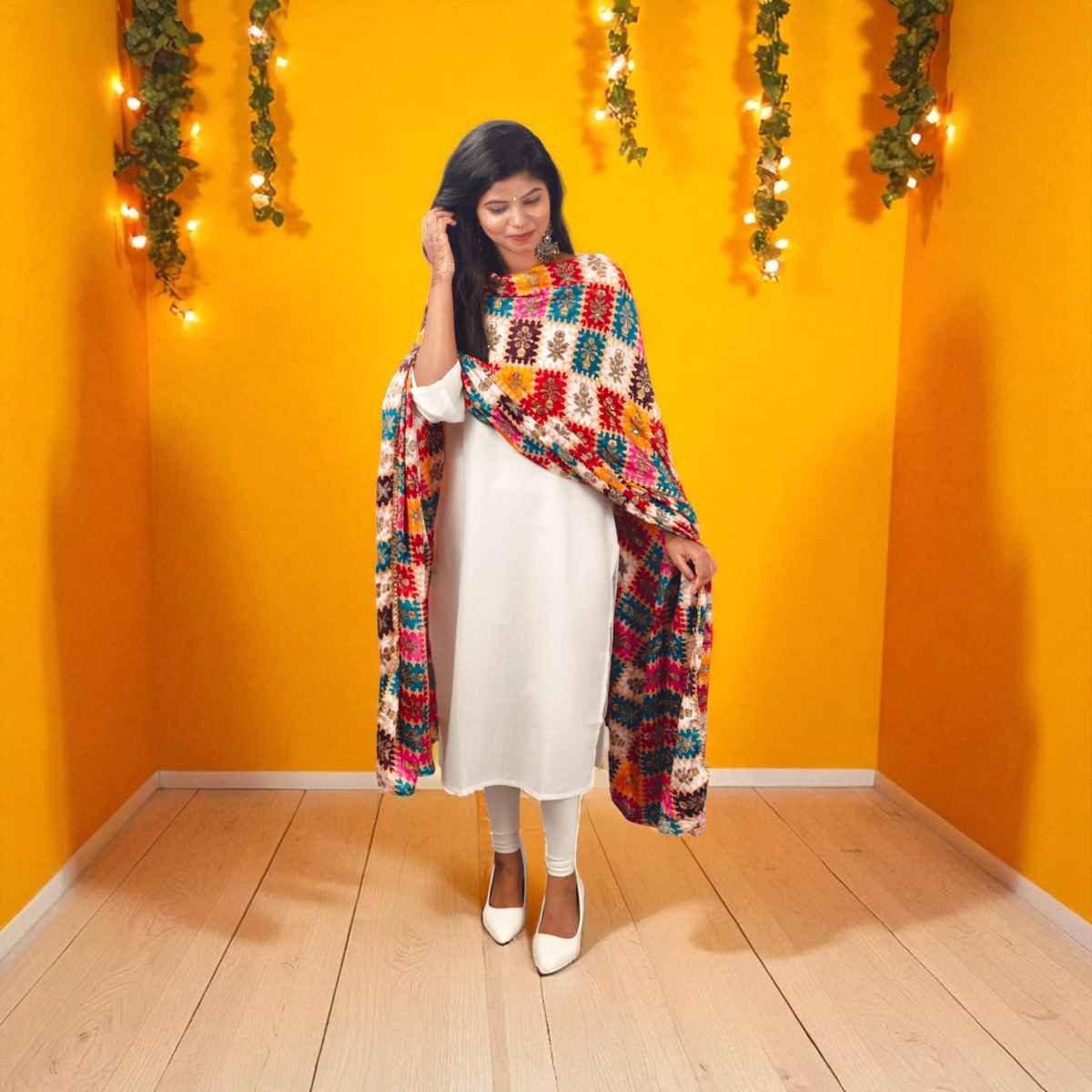 White Muitcolor Dupatta | House of Festivals