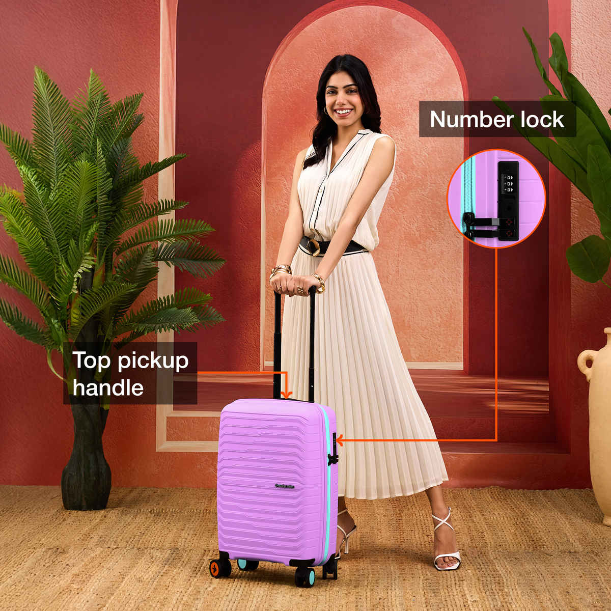 Nasher Miles Cairo Hard-Sided Polypropylene Cabin Luggage | Small | Purple & Blue - 55 cm