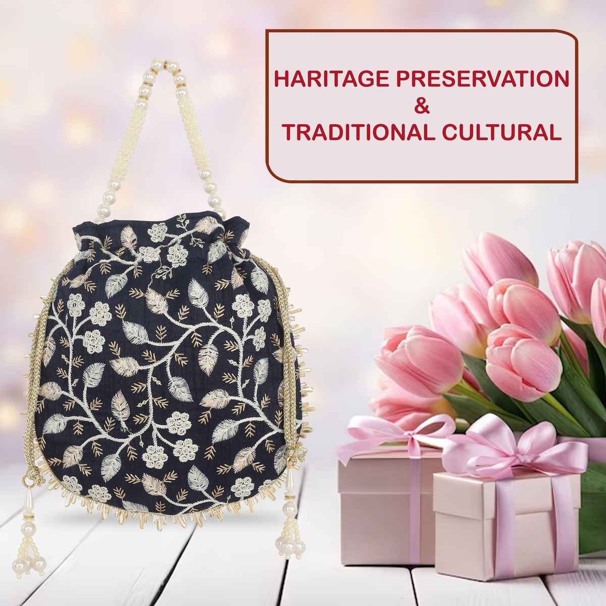 Lavie Women's Aria Round Embroidered Potli | Navy