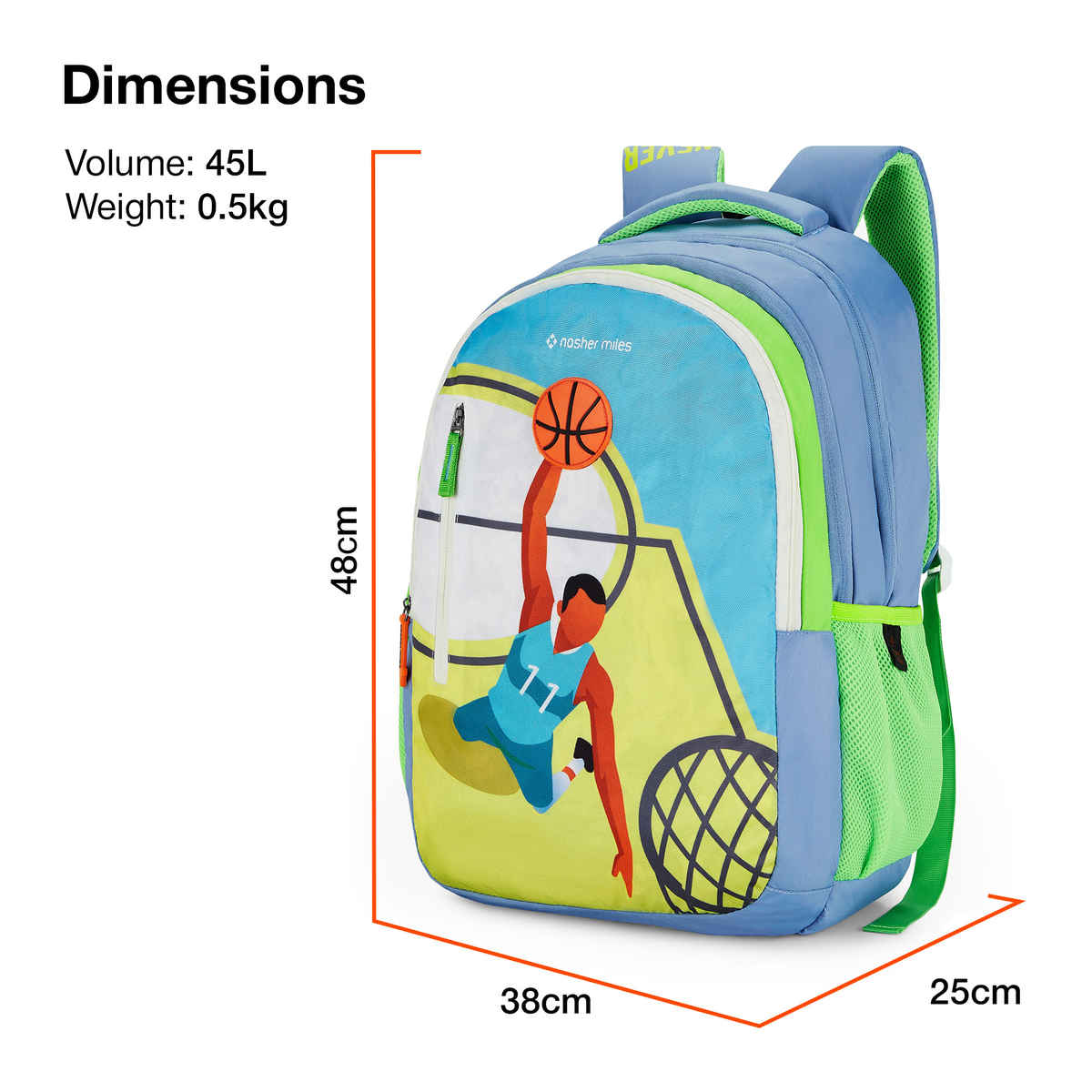 Nasher Miles Basketball Backpack- Unisex-3 Compartment College Bag- Cyan Green- 45L