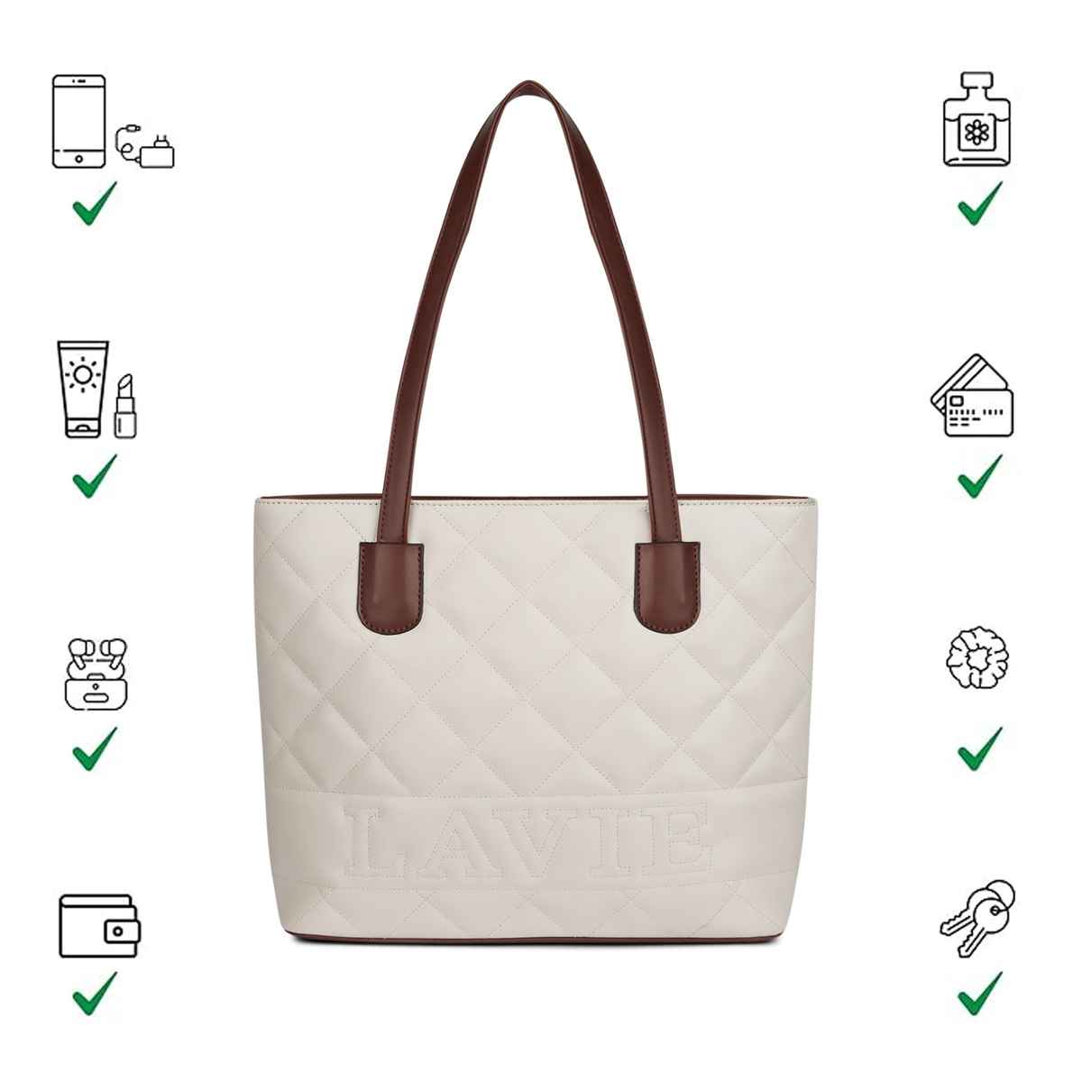 Lavie Womens Quilt Jossie Tote Handbag | Off White