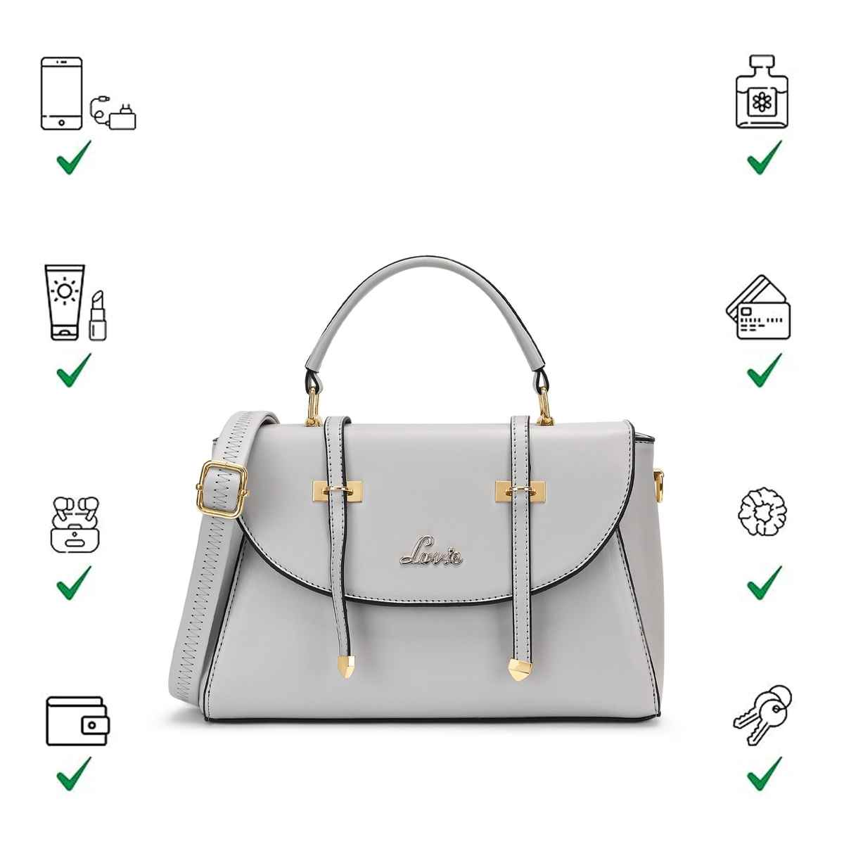 Lavie Women's Beech Flap Satchel Handbag | Ladies Purse | Shoulder Bag | Large | Light Grey