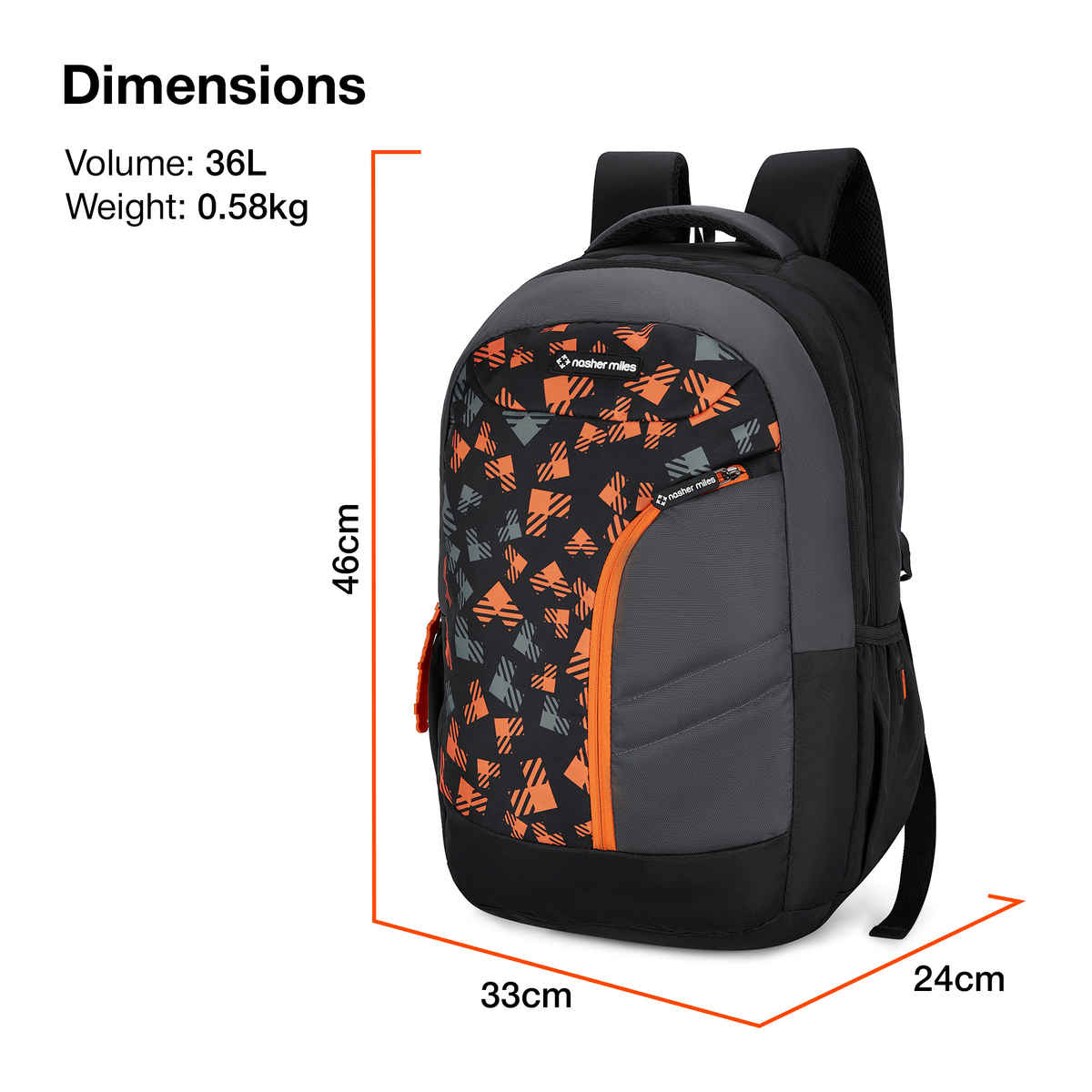 Nasher Miles Tetris Polyester Laptop Backpack with Rain cover | Black - 36 L