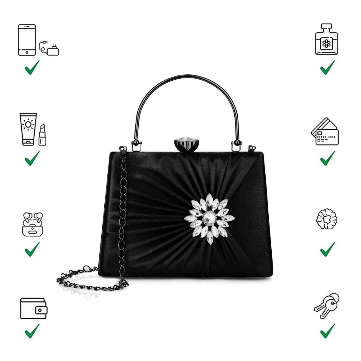 Lavie Women's Ivy Side Brooch Handle Frame Clutch | Small | Black (20 X 4 X 14 Cm)