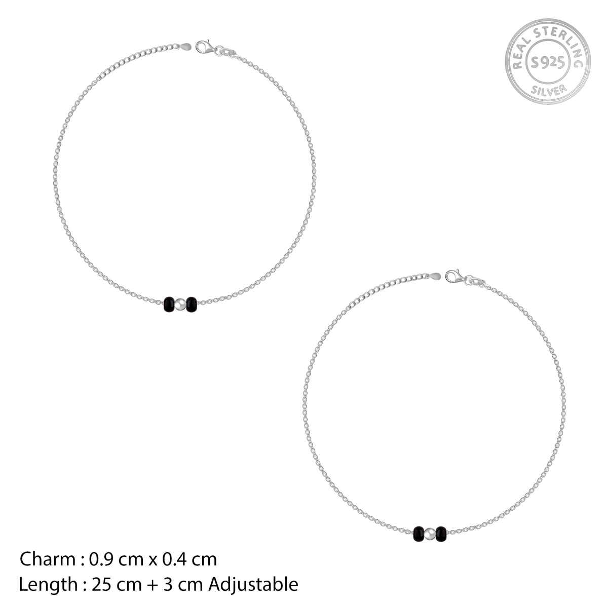 Giva Silver Minimal Black Beads Anklet