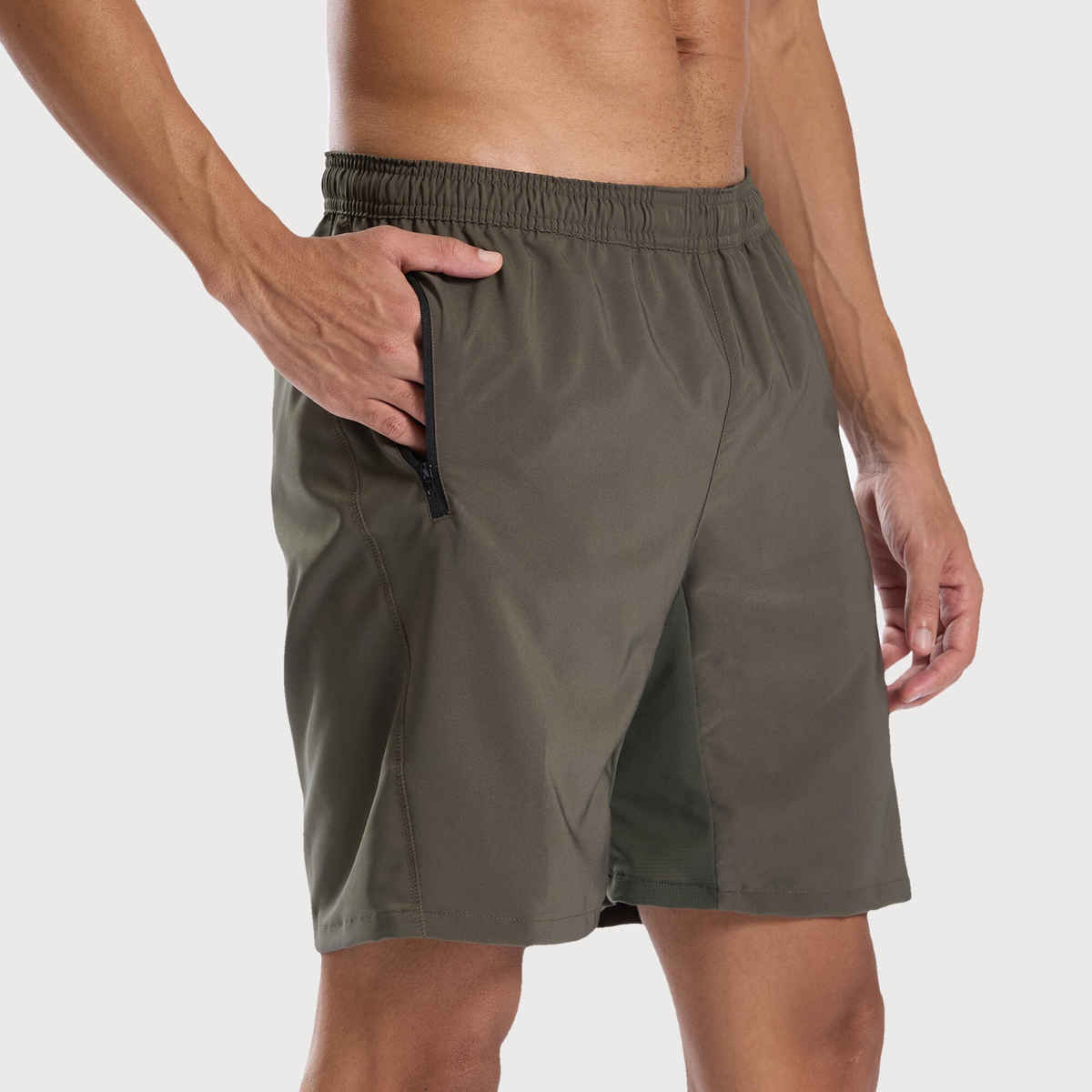 Decathlon Domyos Men's Zip-Pocket Breathable Essential Fitness Shorts | Khaki | L
