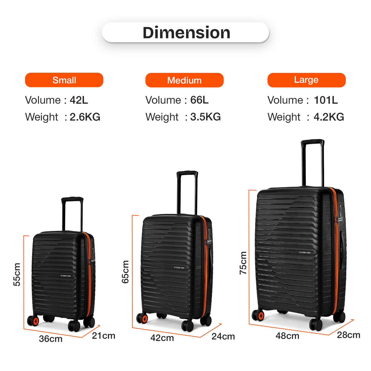 Nasher Miles Cairo Hard-Sided Polypropylene Cabin Luggage | Small | Black & Orange - 55 cm