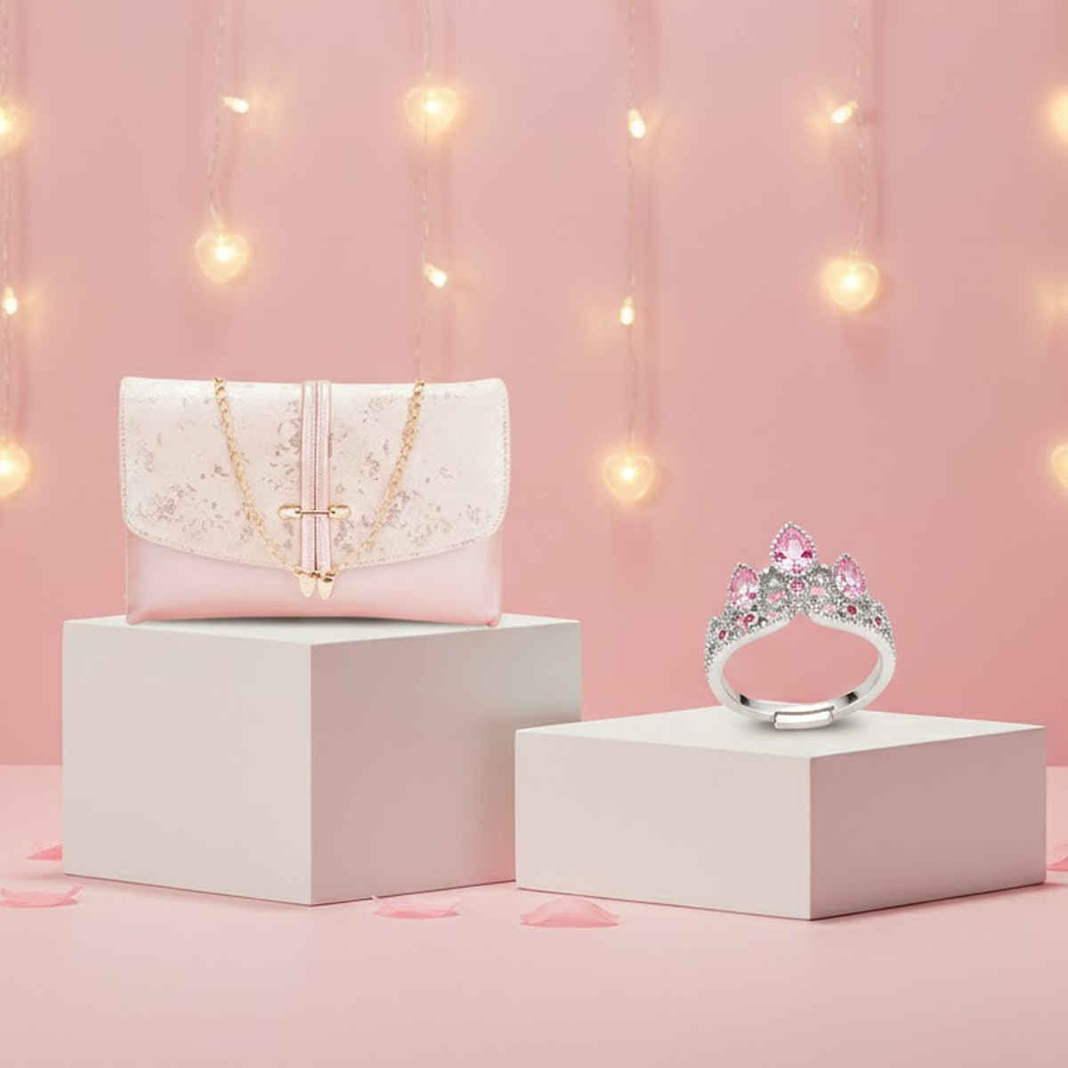 Lavie Women'S Chirpy Envelope Clutch  (1pc) & Beautynx Royal Pink Tiara Ring | Silver  (1pc) Combo