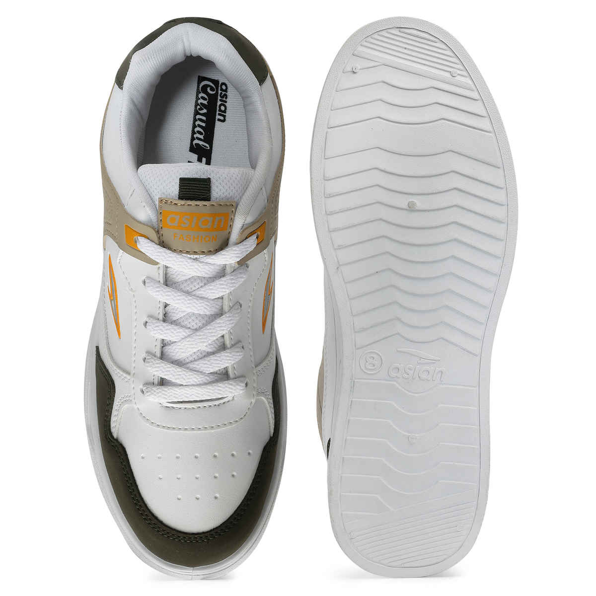 Asian Boston-01 Men Sneakers White-Mehandi-Beige (UK-9)