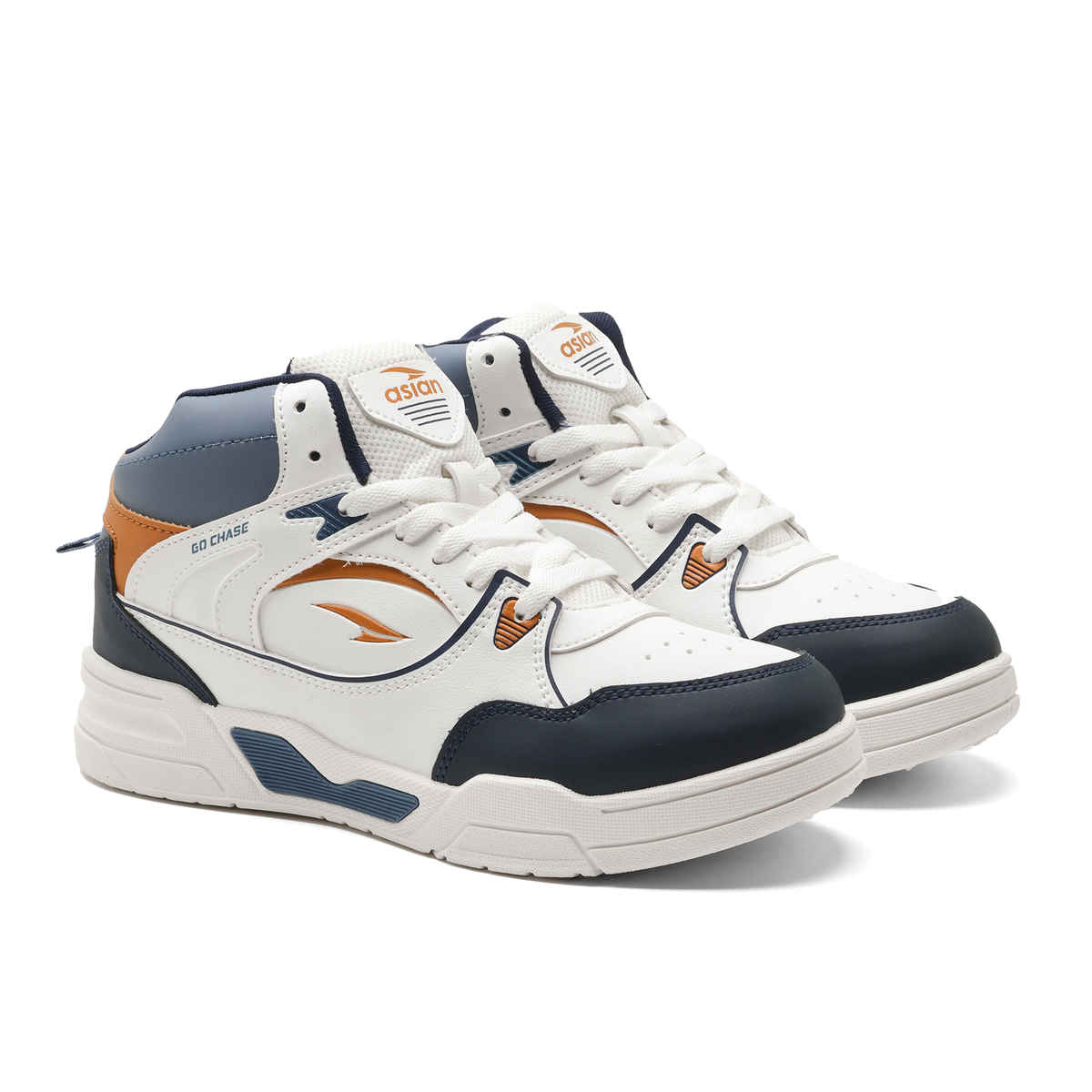Asian Men's Casual Sneakers | Tango-11 | White, Navy, and Mustard - UK 9