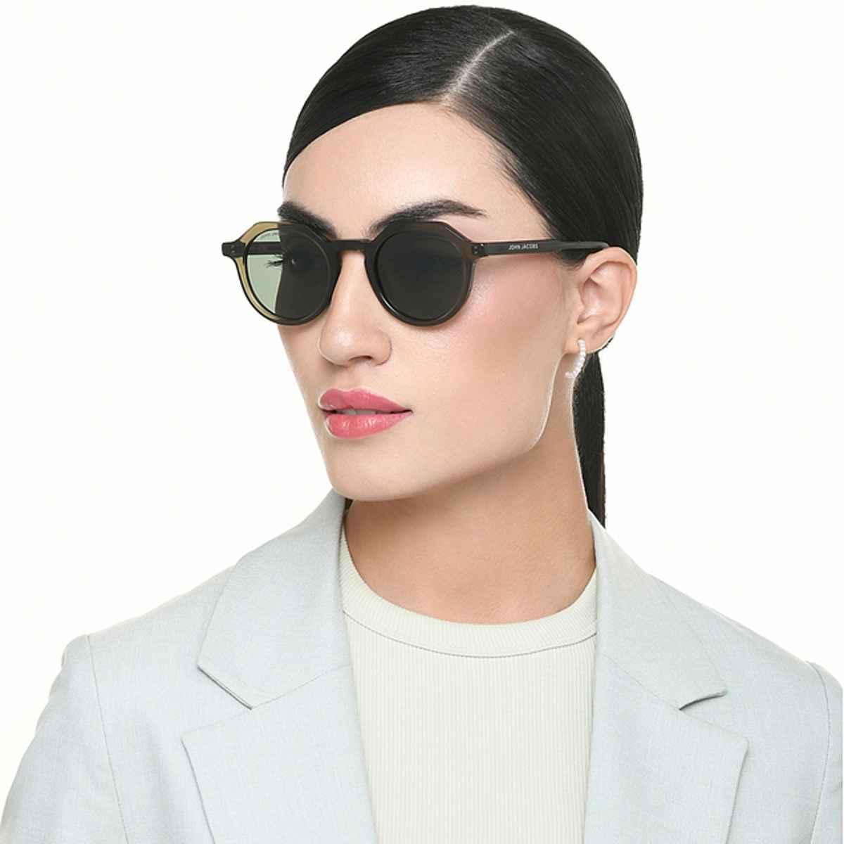 John Jacobs By Lenskart Unisex Acetate Round Sunglasses | Transparent Green