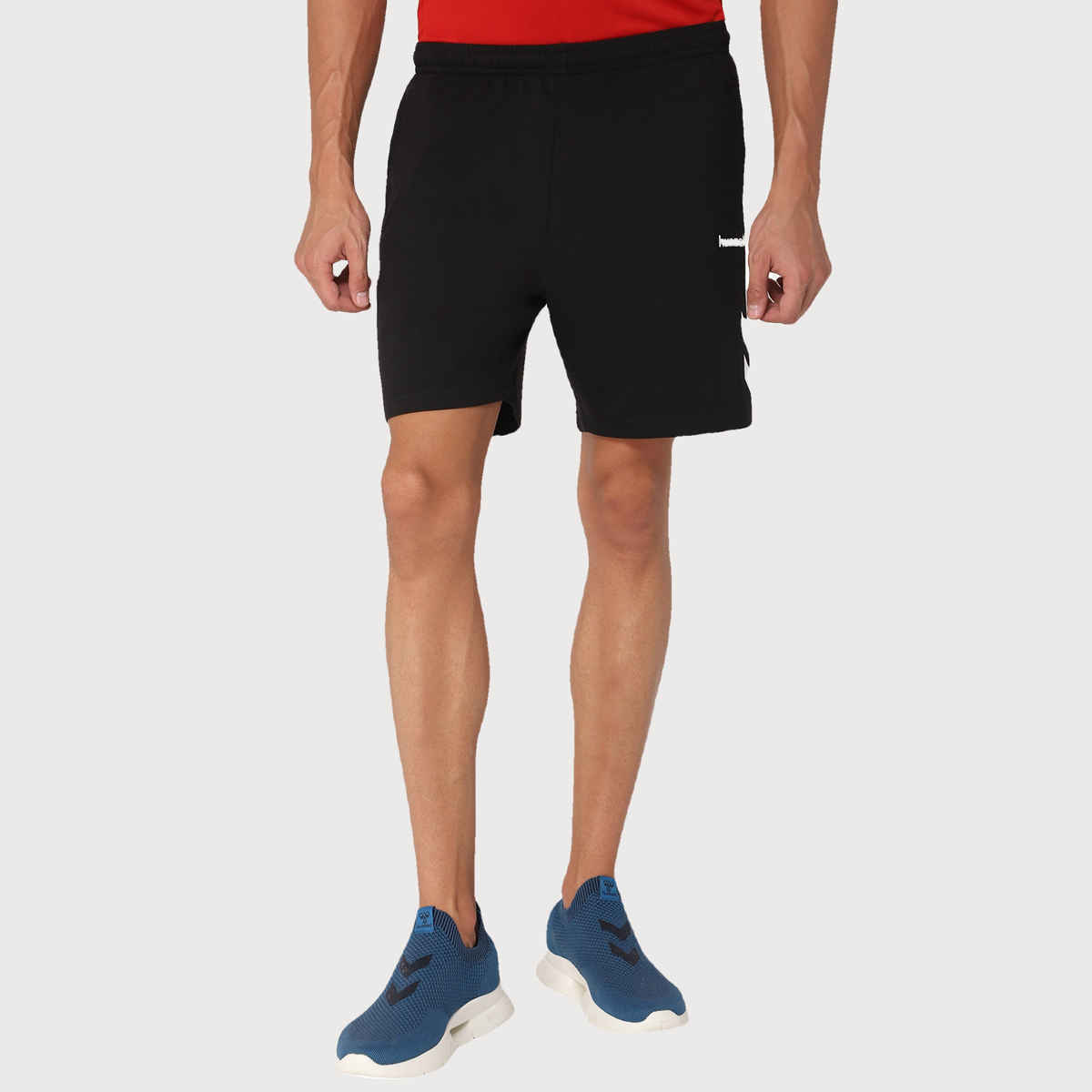 hummel Men's Ray Solid Regular Fit Cotton Poly Shorts with Zipper Pockets | Black - M