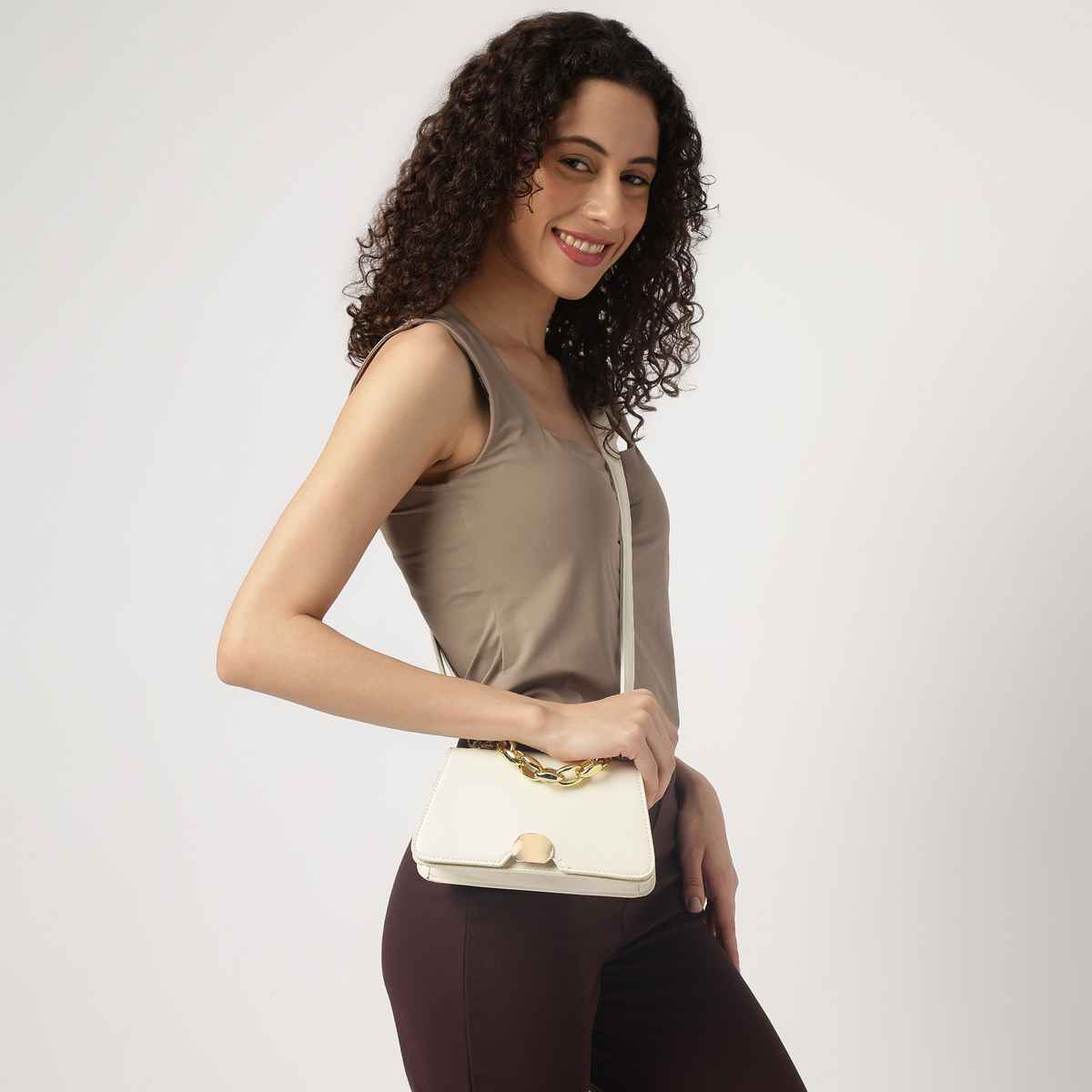 Fastrack Women's Croc Textured Sling Bag | White